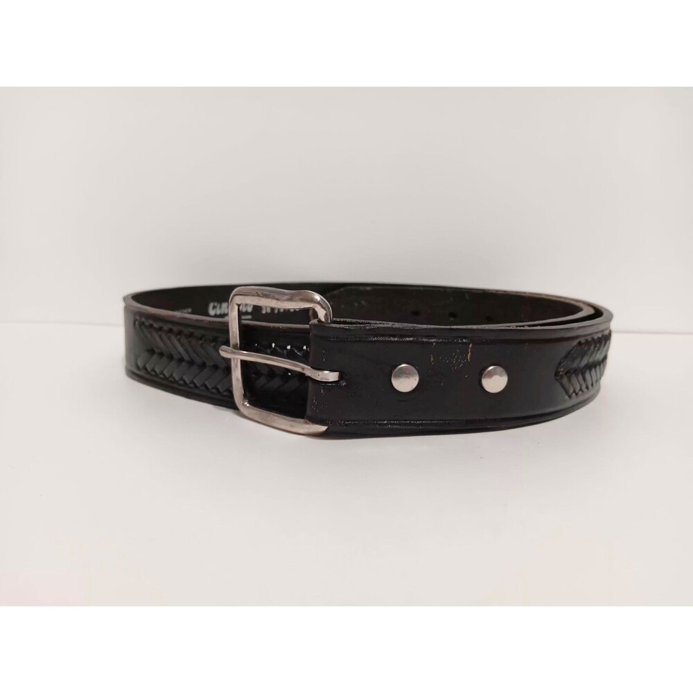 Cinallo Black Leather Belt Mexico Silver Buckle 38"